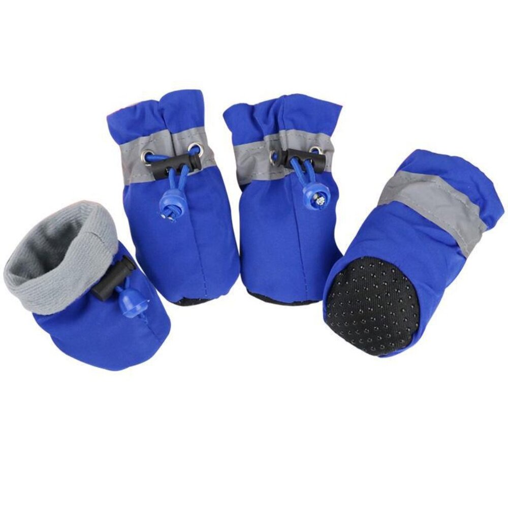 BLUE 4PCS/Set‎ SIZE 5 Waterproof Pet Dog/Cat Shoes Anti-slip Rain/Snow Boots